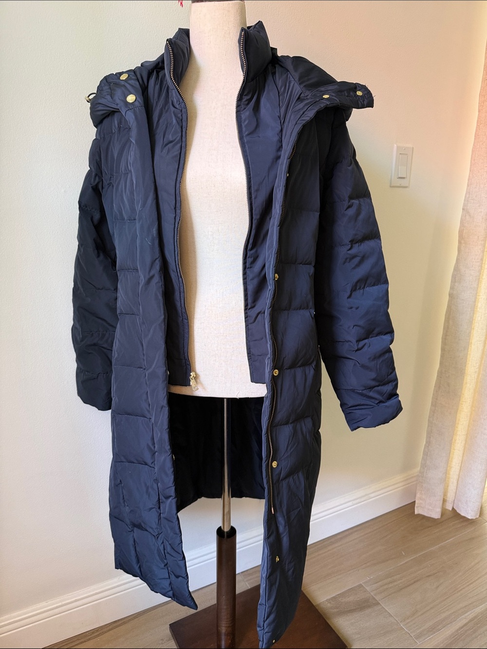 Cole Haan Long Quilted Puffer Coat in Navy - Women